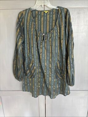 Echo Striped Metallic Gold and Gray Swim Coverup worn once hung to dry